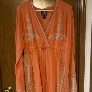 Rare lucky bramd orange embroidered dress with drawstring size X-Large